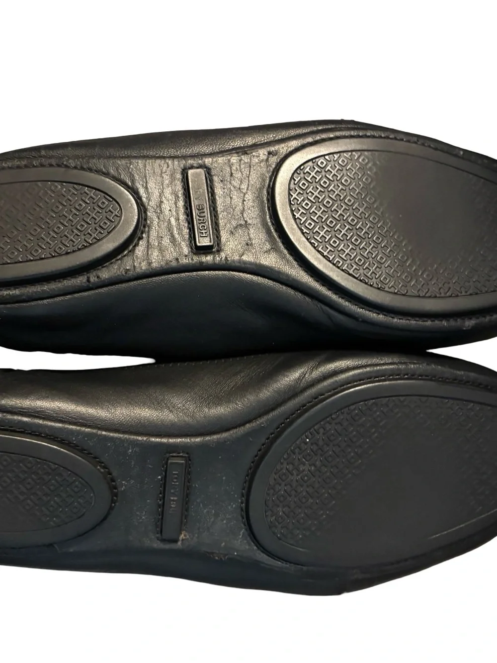 Tory Burch Reva Y2K Preppy Black Leather Logo Medallion Ballet Flats size 8.5